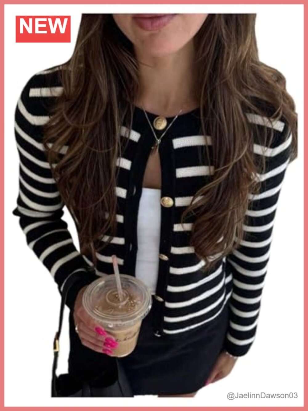 Striped Button Down Long Sleeve Cardigan Sweater Gold Buttons Fall
